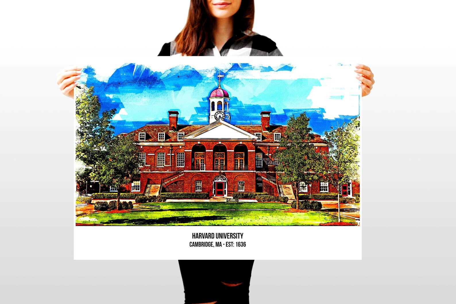 Harvard Crimson Campus Poster Print Harvard University Wall Etsy