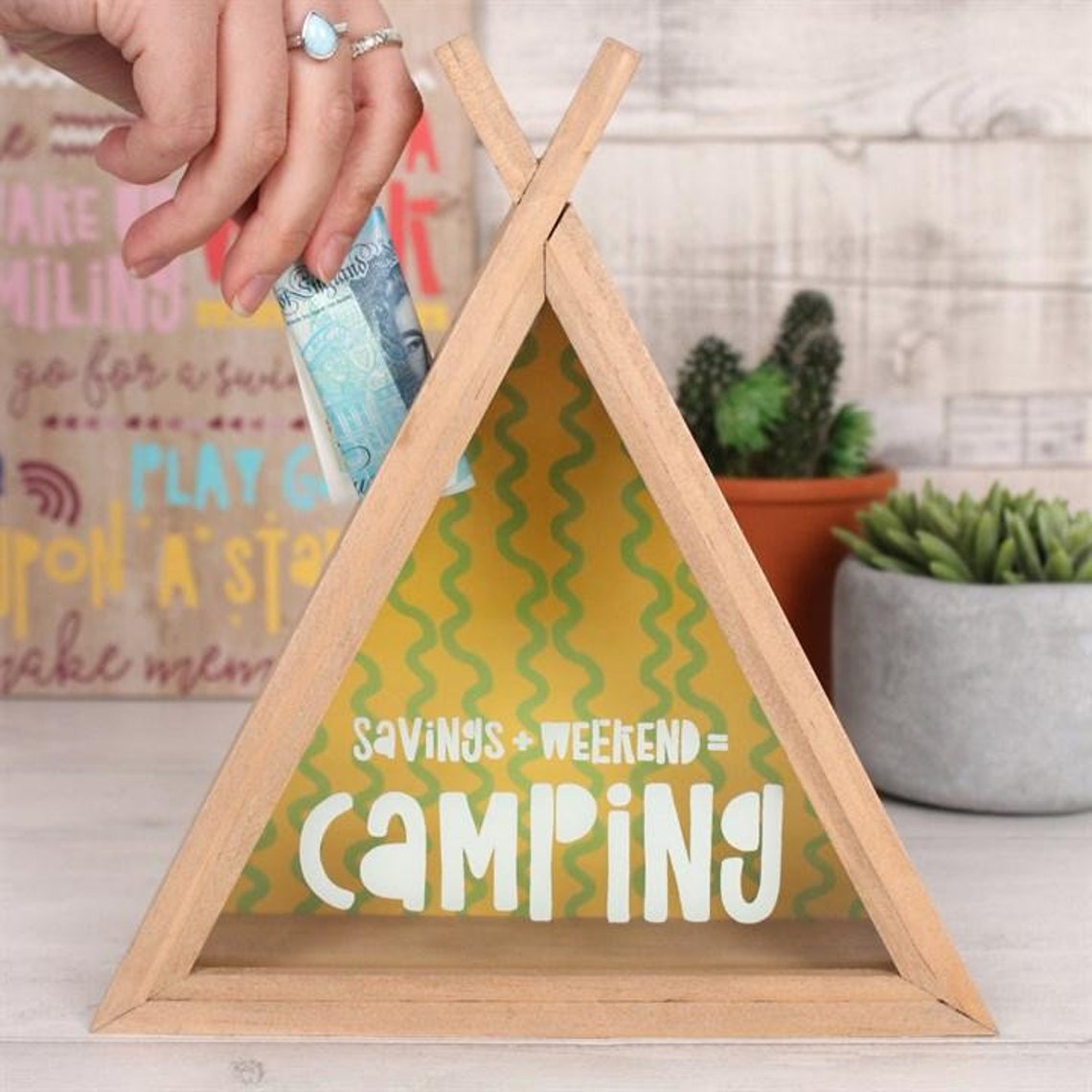 Camping Fund Outdoor Tent Money Box Wooden Shabby Chic Retro Etsy