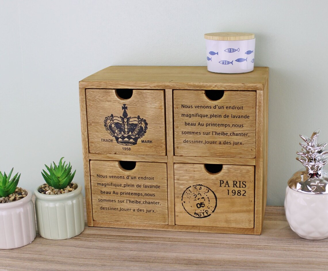 French Writing Quirky 4 Drawer Rustic Storage Unit Trinket Etsy