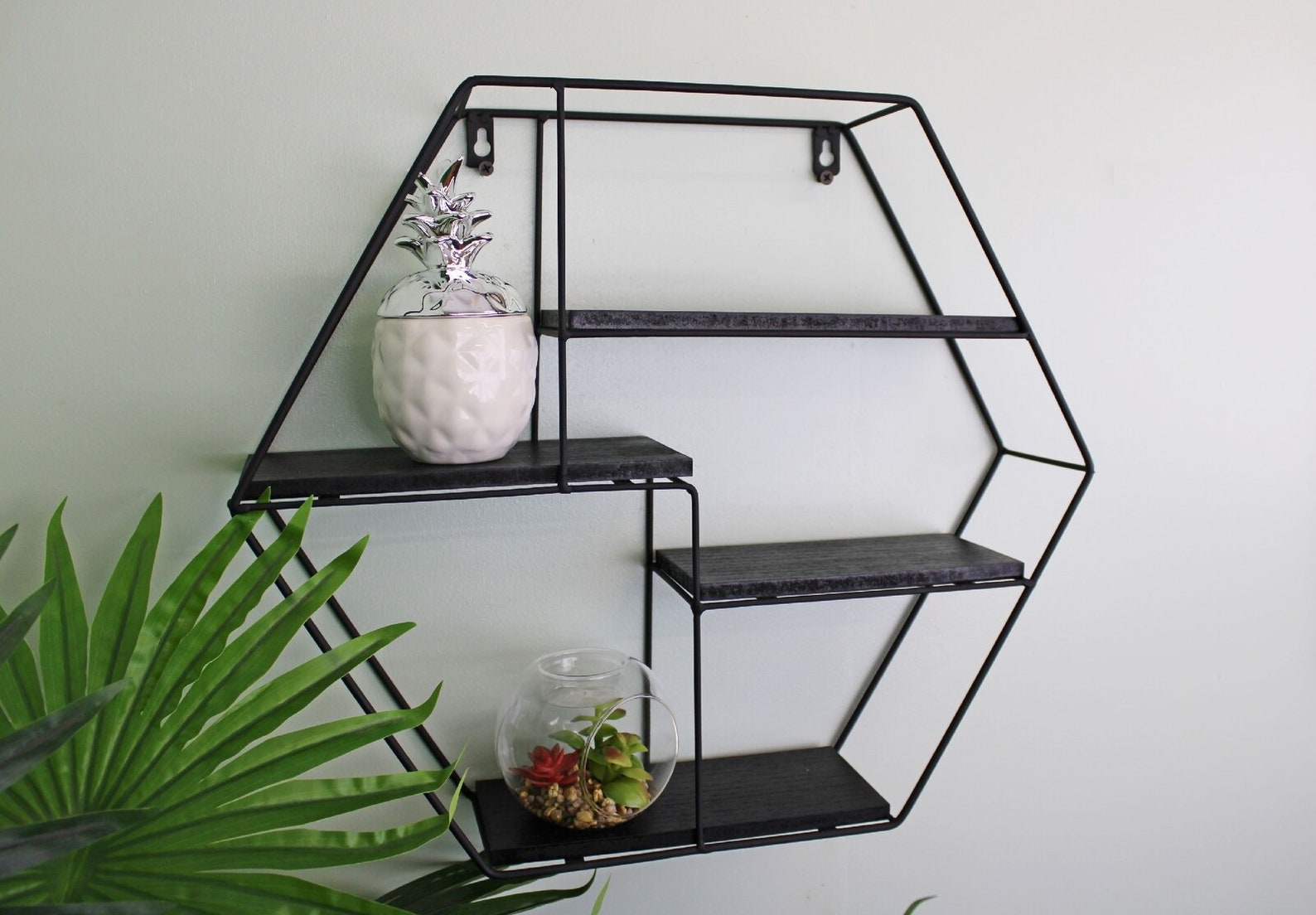 Quirky Hexagonal Wall Shelf in Black Metal with 4 Shelves Etsy