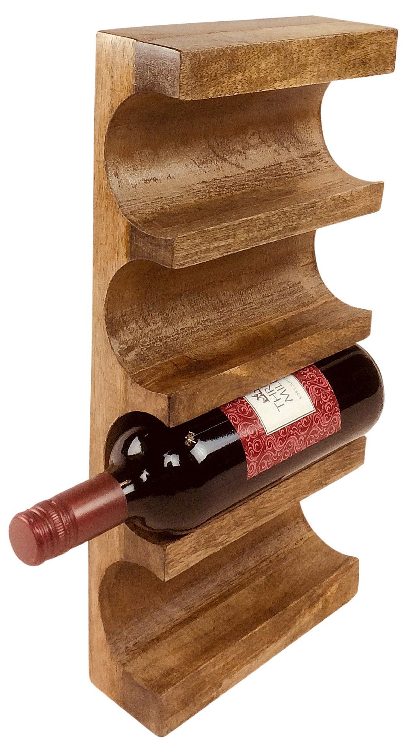 Rustic Wall Mounted Wooden Wine Rack Solid Mango Wood Etsy