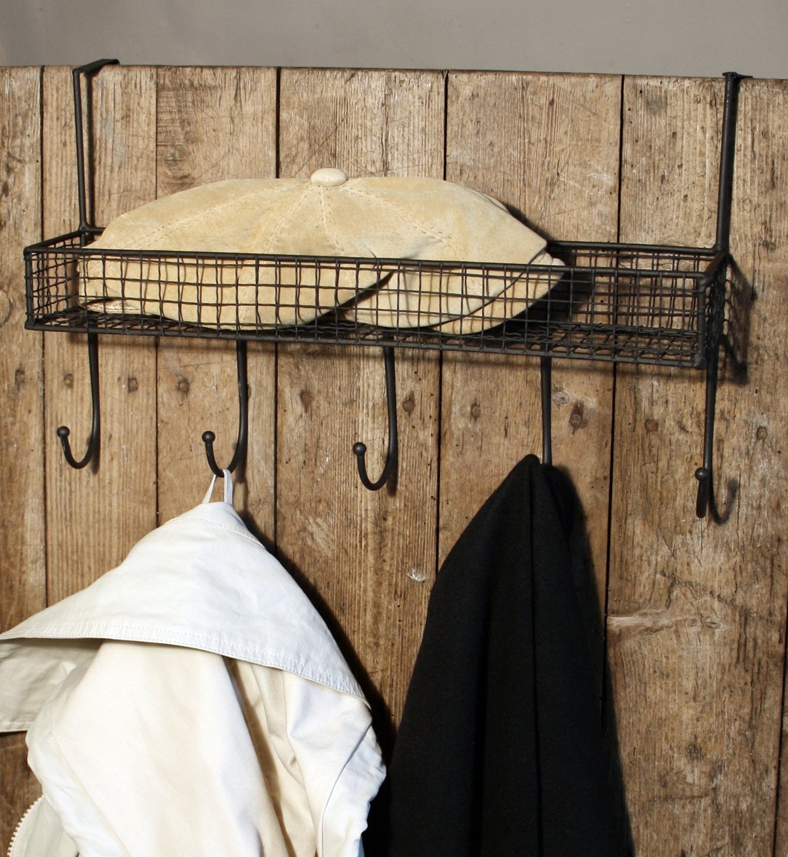 Rustic Black Mesh Over Door Shelf With 5 Hooks Black Etsy
