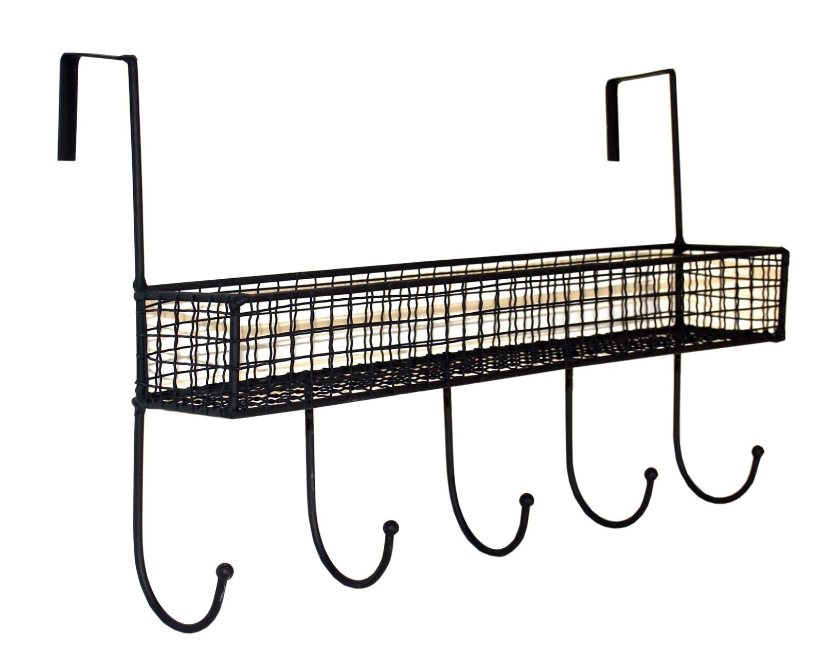 Rustic Black Mesh Over Door Shelf With 5 Hooks Black Etsy