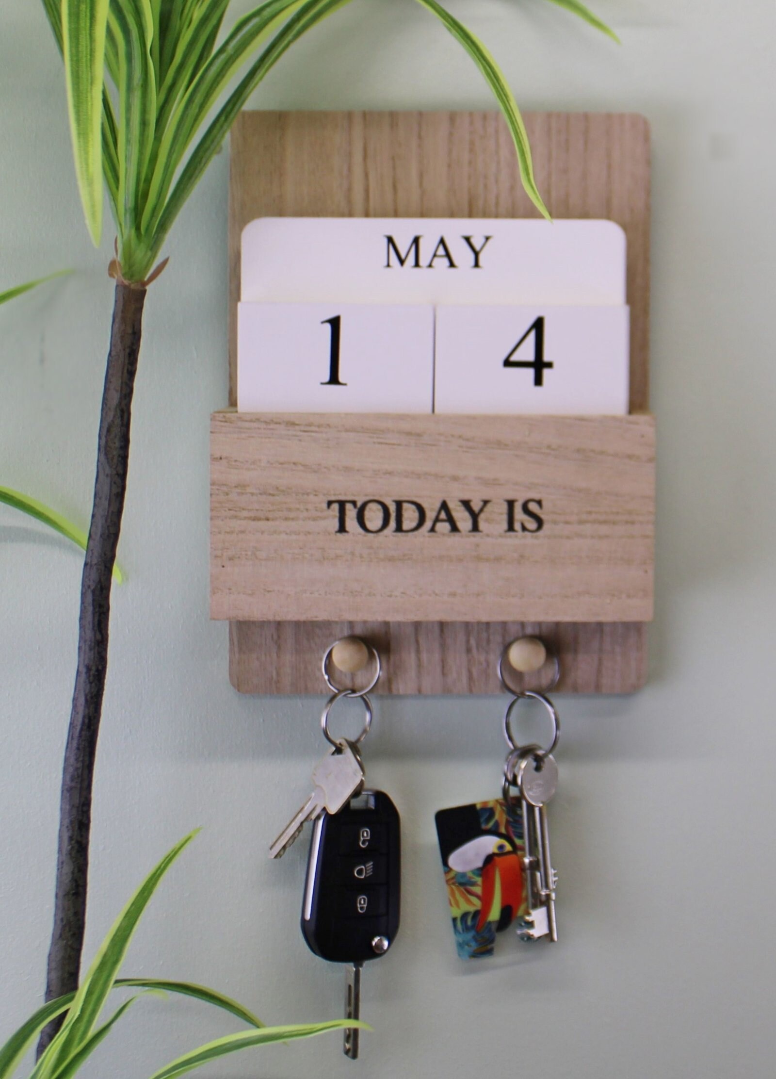 Rustic Wall Hanging Perpetual Calendar With Key Hooks Quirky Etsy