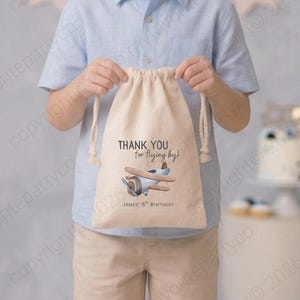 Bolsas personalizadas para regalos de fiesta de cumpleaños con temática de aviones: Bolsas de regalo con cordón para niños