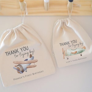 Personalized Airplane Birthday Party Favor Bags: Kids Drawstring Goodie Bag