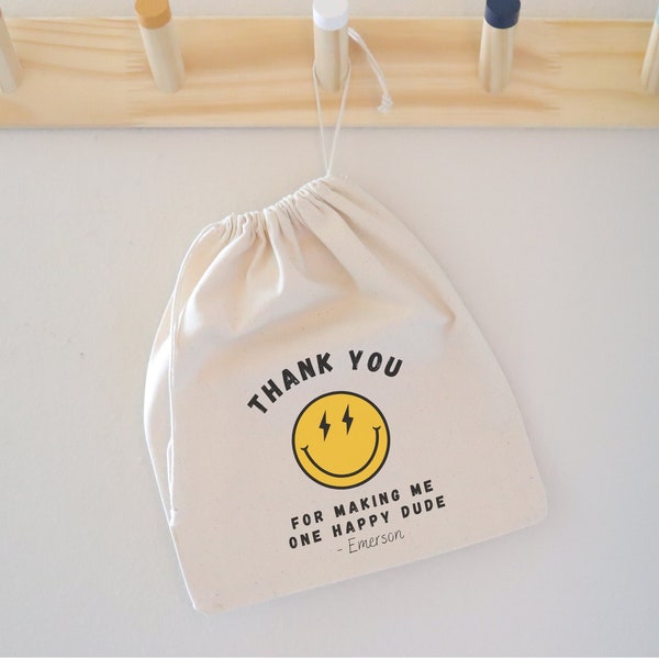 One Happy Dude Birthday Party Favor Bag Kids Party Favor Drawstring Goodie Bag for Kids Birthday Favor Personalized First Birthday Favor Bag