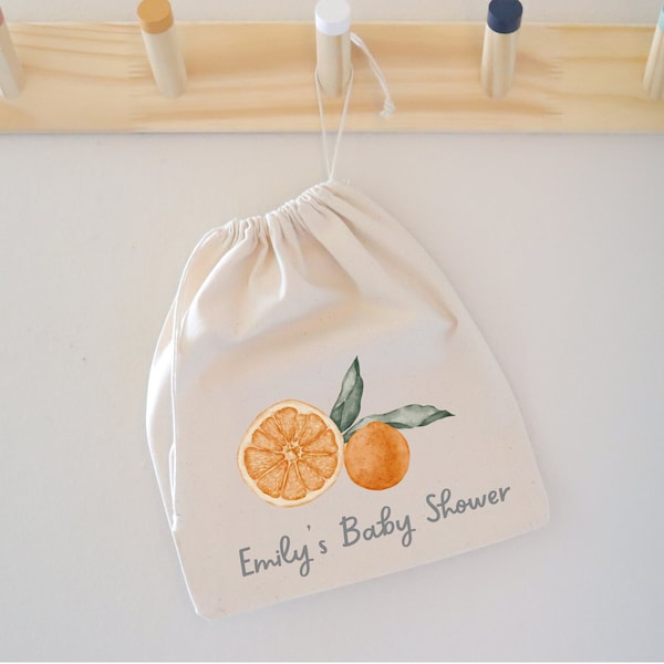 A Little Cutie Baby Shower Favor Bag Orange Themed Baby Shower Thank You Drawstring Bag for Baby Shower Personalized Favor