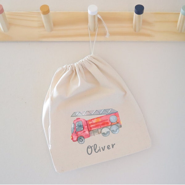 Fire Truck Birthday Party Favor Bag | Drawstring Gift Bag | Kids Party Favors| Customized Goodie Bag |