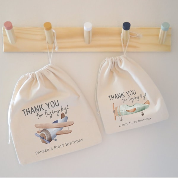 Airplane Birthday Party Favor Bag Kids Party Favor Drawstring Goodie Bag for Airplane Party Favors Personalized