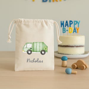 Garbage Truck Birthday Party Favor Bag | Drawstring Gift Bag | Kids Party Favors| Customized Goodie Bag |