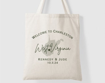 West Virginia Wedding Tote Bag for Destination Wedding Welcome Guest Bags for West Virginia Wedding Guest Favor for Wedding Tote Bag Custom