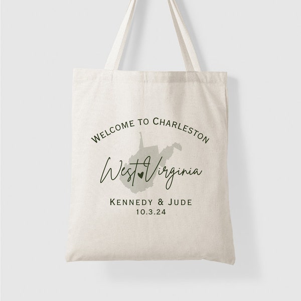 West Virginia Wedding Tote Bag for Destination Wedding Welcome Guest Bags for West Virginia Wedding Guest Favor for Wedding Tote Bag Custom