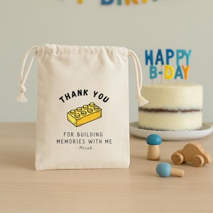 Building Block Themed Birthday Party Favor Bag Kids Party Favor Drawsting Goodie Bag for Kids Birthday Favors Personalized