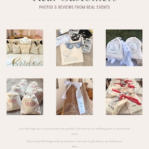 The image is a collage of six photos showcasing various items such as bags, accessories, and textiles, likely from real events or products.