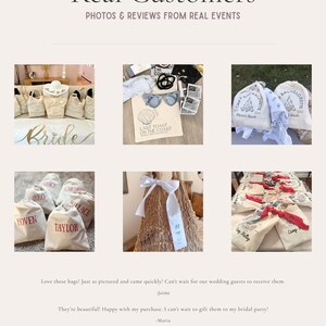 The image is a collage of six photos showcasing various items such as bags, accessories, and textiles, likely from real events or products.