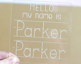 Acrylic Name Tracing Board | Preschool Writing Board | Personalized Dry Erase Name Board | Educational Activities