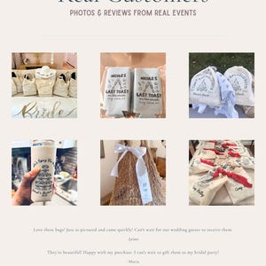 The image is a collage of six photos showcasing various items, including bags, a hand holding a drink, and other objects. The text in the image describes the items and their features, but it does not provide any additional information beyond that.
