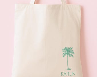 Bolsa de mano personalizada con palmeras: recuerdo de despedida de soltera en la playa