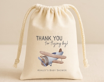 Airplane Baby Shower Favor: Personalized Thank You Drawstring Bag
