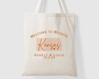 Kansas Wedding Tote Bag for Destination Wedding Welcome Guest Bags for Kansas Wedding Guest Favor for Wedding Tote Bag Custom