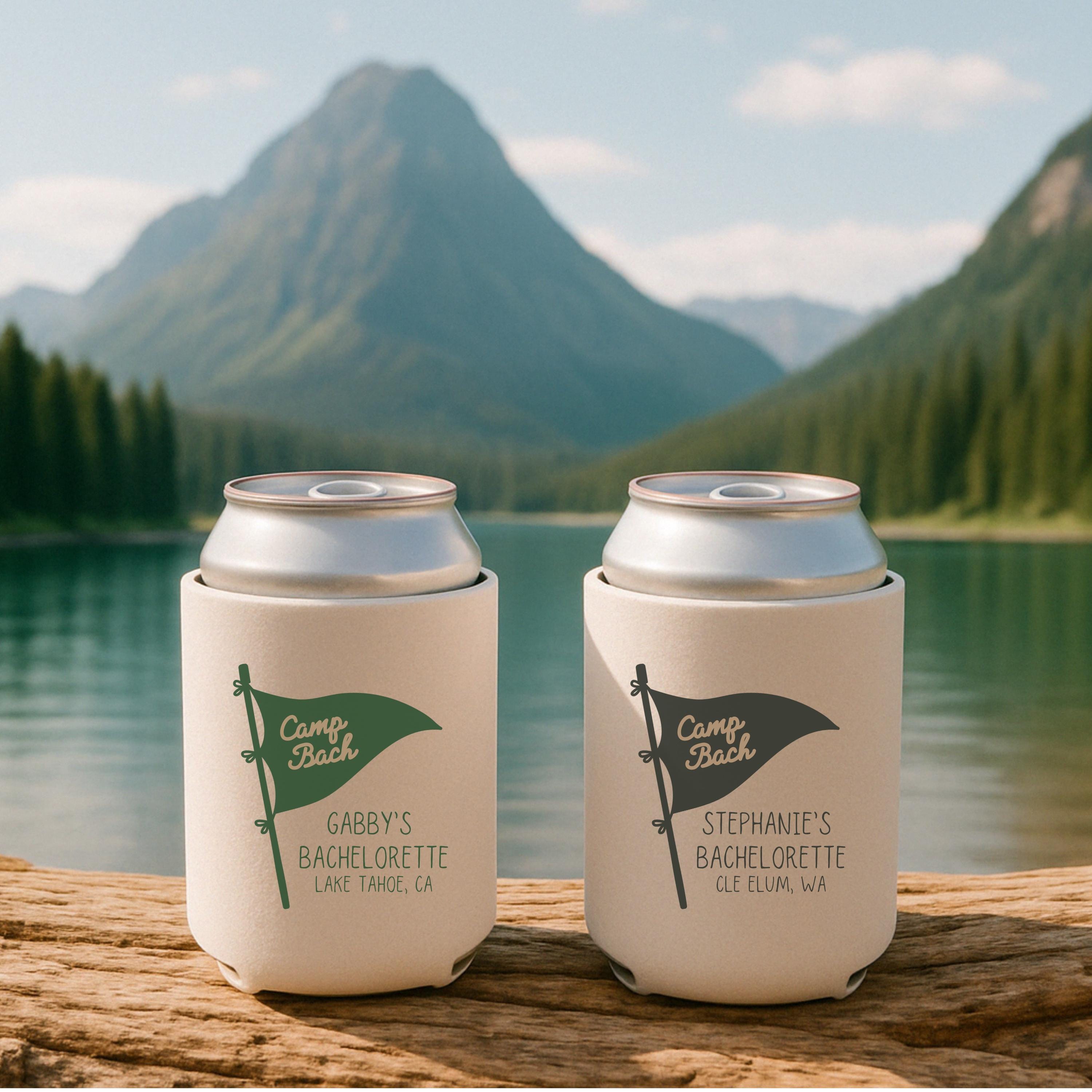 Camp Bachelorette Party Can Cooler: Mountain Cabin Favor