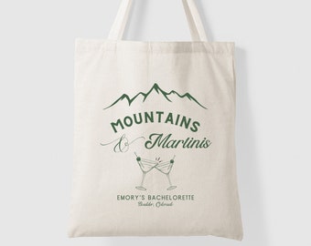 Mountains and Martinis Bachelorette Tote for Mountain Bachelorette Party Favor Bag for Bridesmaids Camping Tote Party Favor Bags