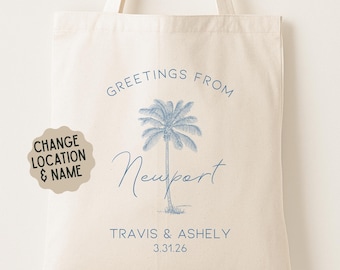 Bolsa de bienvenida personalizada con palmeras para bodas: bolsa de recuerdo para invitados