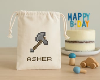 Personalized Block Pixel Bags - Kids Party Favors- Mine-Style Birthday Goodie Bags