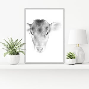 Estampado de arte de terneros / Decoración de la pared del ternero / Cartel de terneros / Dibujo de terneros / Dibujo a lápiz / Dibujo de animales