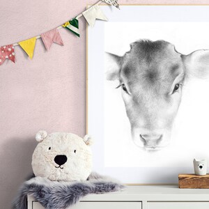 Estampado de arte de vaca bebé / Arte de vaca / Cartel de vaca / Dibujo de vaca bebé / dibujo a lápiz / Dibujo de animales
