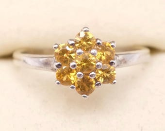 14k White Gold Yellow Sapphire Flower Ring - Vintage - Size 6 - 2.2 Grams