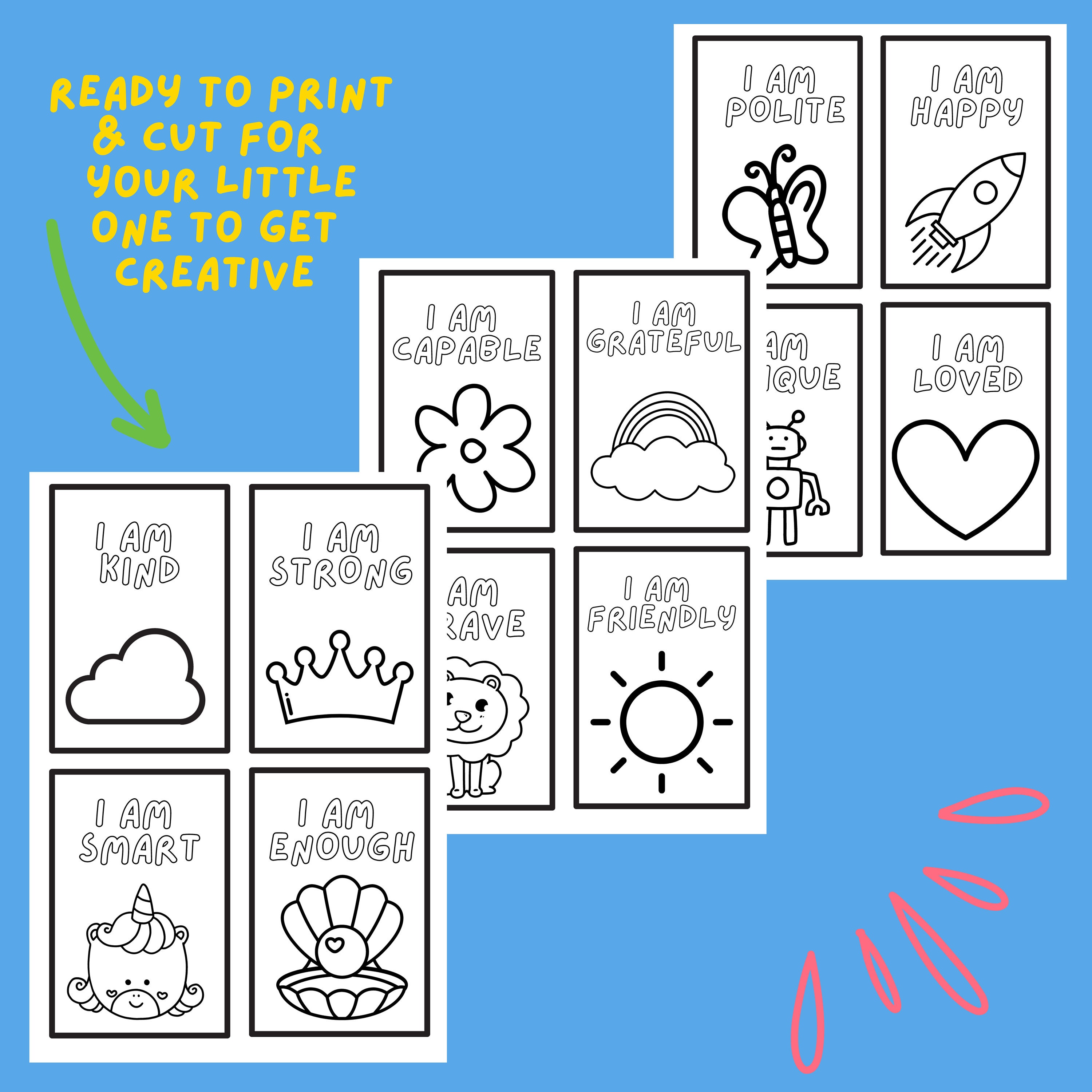 Affirmation Flash Cards for Kids: Positive Coloring Activity (PDF) - Etsy