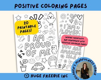 May include: A set of printable coloring pages featuring black and white line art with the text I AM PROUD OF ME, I AM LOVED, and YOU ARE AMAZING ISLA. The pages include illustrations of stars, a chick, a bear, a car, flowers, and butterflies.