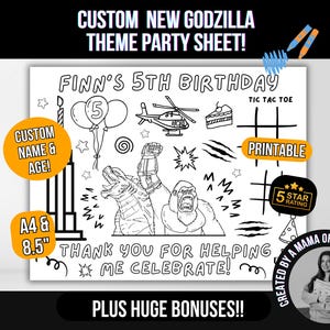 Godzilla V King Kong Theme Party Custom Coloring Page, Kong Coloring Page, Godzilla Party Favour, Godzilla Party Ideas, The New Empire