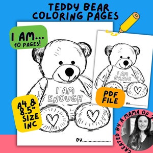 Teddy Bear Coloring Pages For Kids,Printable Motivational Coloring Pages For Kids, Bear Coloring Pages, Affirmation Coloring Pages For Kids