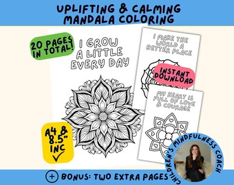 Mandala Affirmation Coloring Pages: Anxiety Relief Therapy Art (Digital Download)