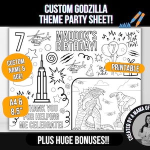 Godzilla V King Kong Theme Party Custom Coloring Page, Godzilla Coloring Page, Kong Party Favour, Godzilla Party Ideas