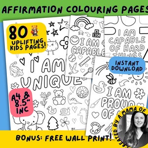 Affirmation Activity Sheets For Kids Bundle, digital coloring sheets for kids, mindset coloring pages for kids,  little emotions sheets