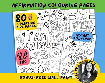 Affirmation Activity Sheets For Kids Bundle, digital coloring sheets for kids, mindset coloring pages for kids,  little emotions sheets