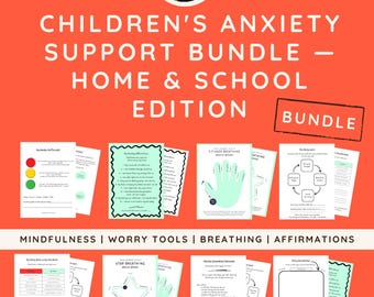 May include: A digital children's anxiety support bundle featuring printable activity pages for home and school. The collection includes worksheets for mindfulness, worry tools, breathing exercises, and affirmations, available in 8.5 inch format.