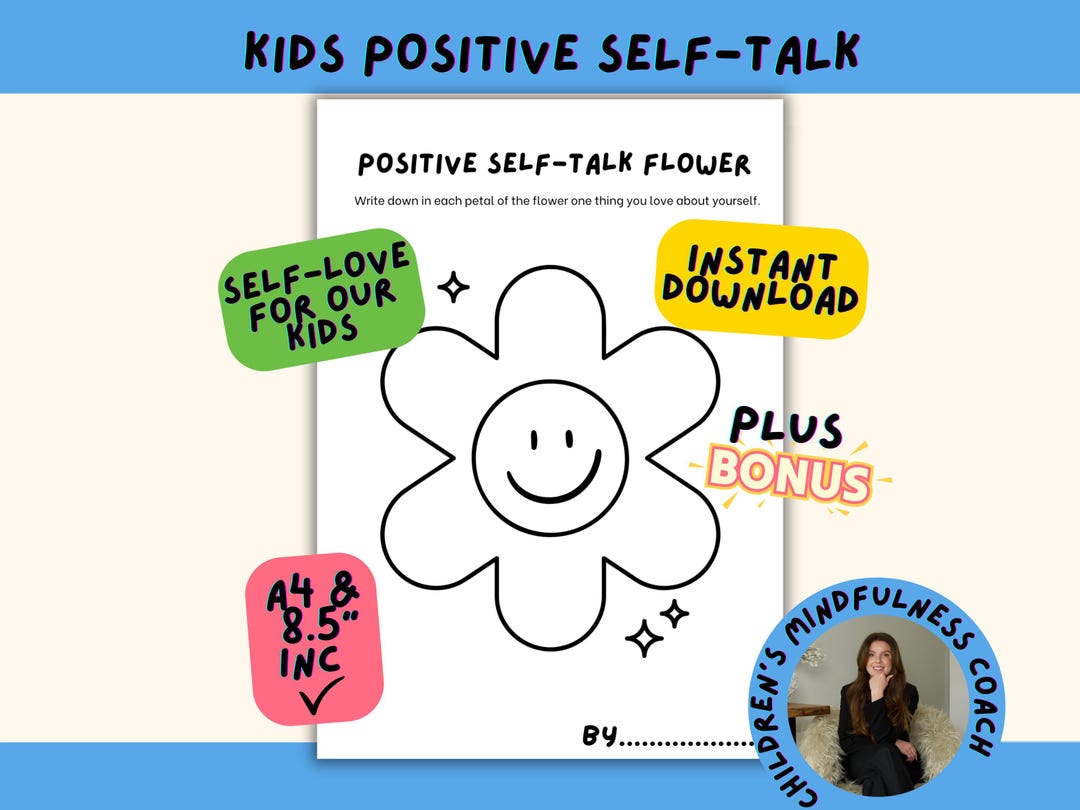 Self Talk Flower Example Kids Positive Self Talk Flower Worksheet, 11 Page Mindfulness Bundle ...