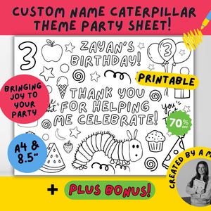 Custom Caterpillar Birthday Coloring Page: Party Activity (Digital Download)