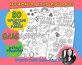 Affirmation Activity Sheets For Kids Bundle, digital coloring sheets for kids, mindset coloring pages for kids,  little emotions sheets