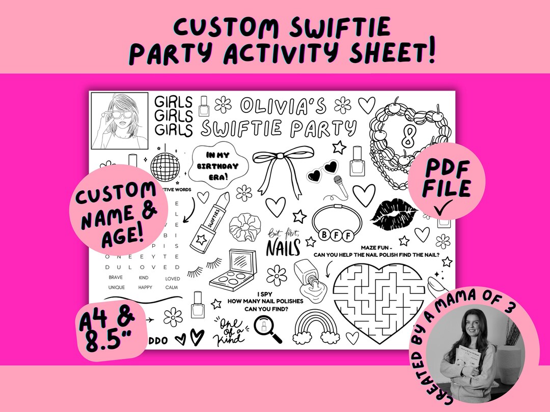 Custom Taylor Swift Coloring Page: Swiftie Party Activity (digital ...