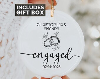 Personalized Engaged Ornament with Date – Engagement Gift with Custom Name – Just Engaged Keepsake Ornament - First Christmas Engaged