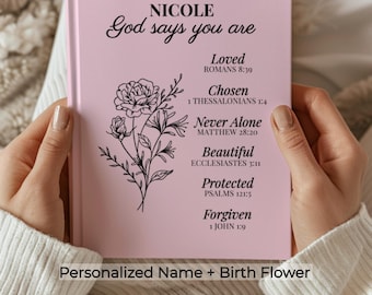 Christian Prayer Journal for Bible Study – Personalized Devotional Notebook – Custom Name Birth Flower Journal