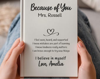 Personalized Teacher Journal ~ Custom Teacher Thank You Gift ~ Because of You Teacher Appreciation Gift ~ End of Year Teacher Gift