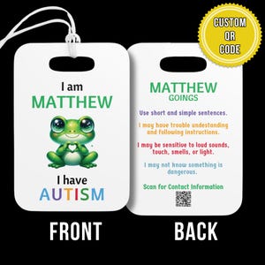 Autism Personally Tagged Backpack Tag Nonverbal Special Needs Emergency Identification for Child Medical Alert Support Bag Name Id Gifted