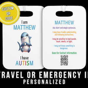 Backpack Tag Personalized Autism Special Needs Kids Emergency Medical Alert Id for School Backpack Name Tag Lanyard Autism Badge Child Info